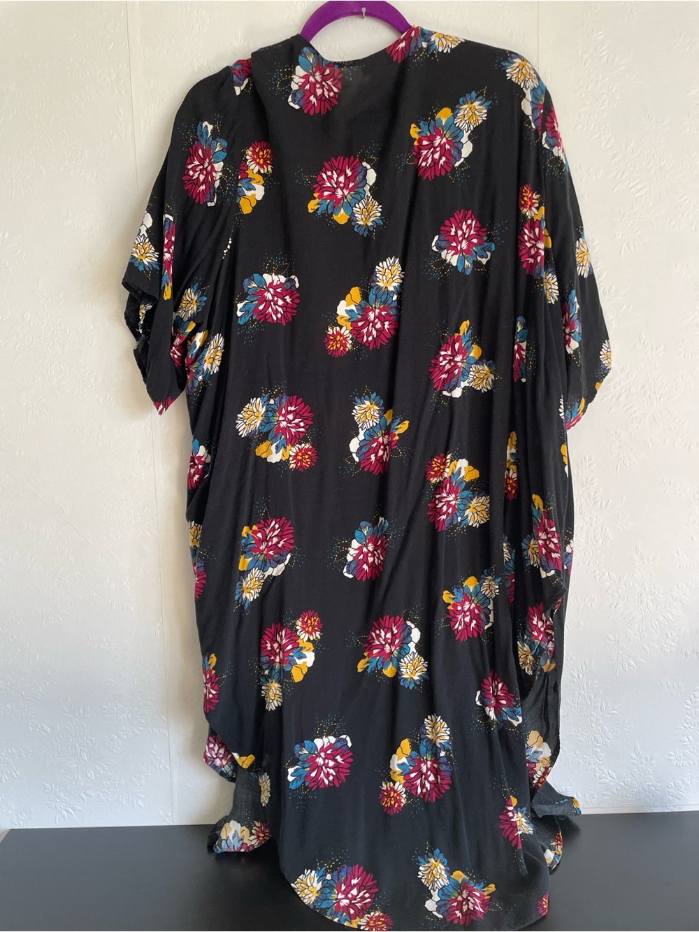 Torrid Black Floral Kimono Duster with Pink, Teal & Mustard Accents